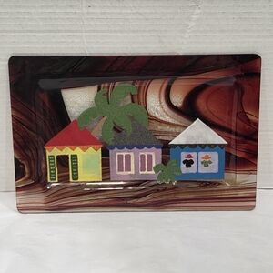 Vintage Fused Glass Caribbean Palm Tree Homes Signed Pablo E Suz Plate